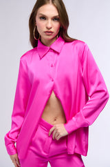OPEN TO WHATEVER LONG SLEEVE SATIN BUTTON DOWN IN PINK