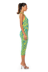 OUT AND ABOUT RUCHED BACK MIDI DRESS