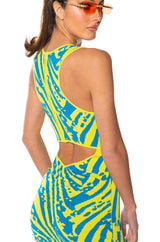 OUT AND ABOUT RUCHED BACK MIDI DRESS