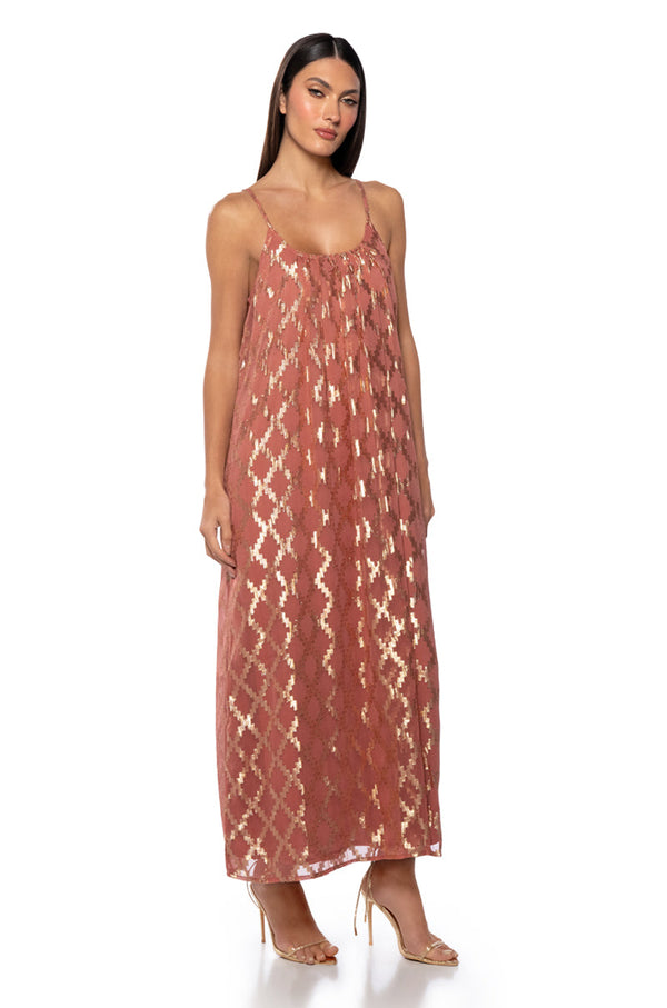 OUT IN THE SUN STRAPPY PRINTED MIDI DRESS
