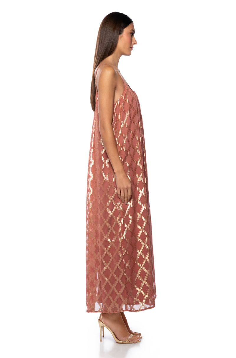 OUT IN THE SUN STRAPPY PRINTED MIDI DRESS