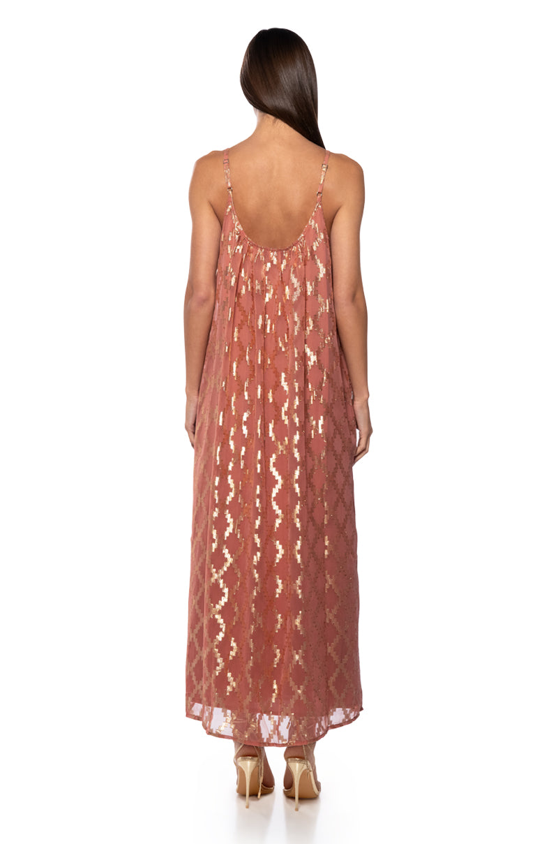 OUT IN THE SUN STRAPPY PRINTED MIDI DRESS