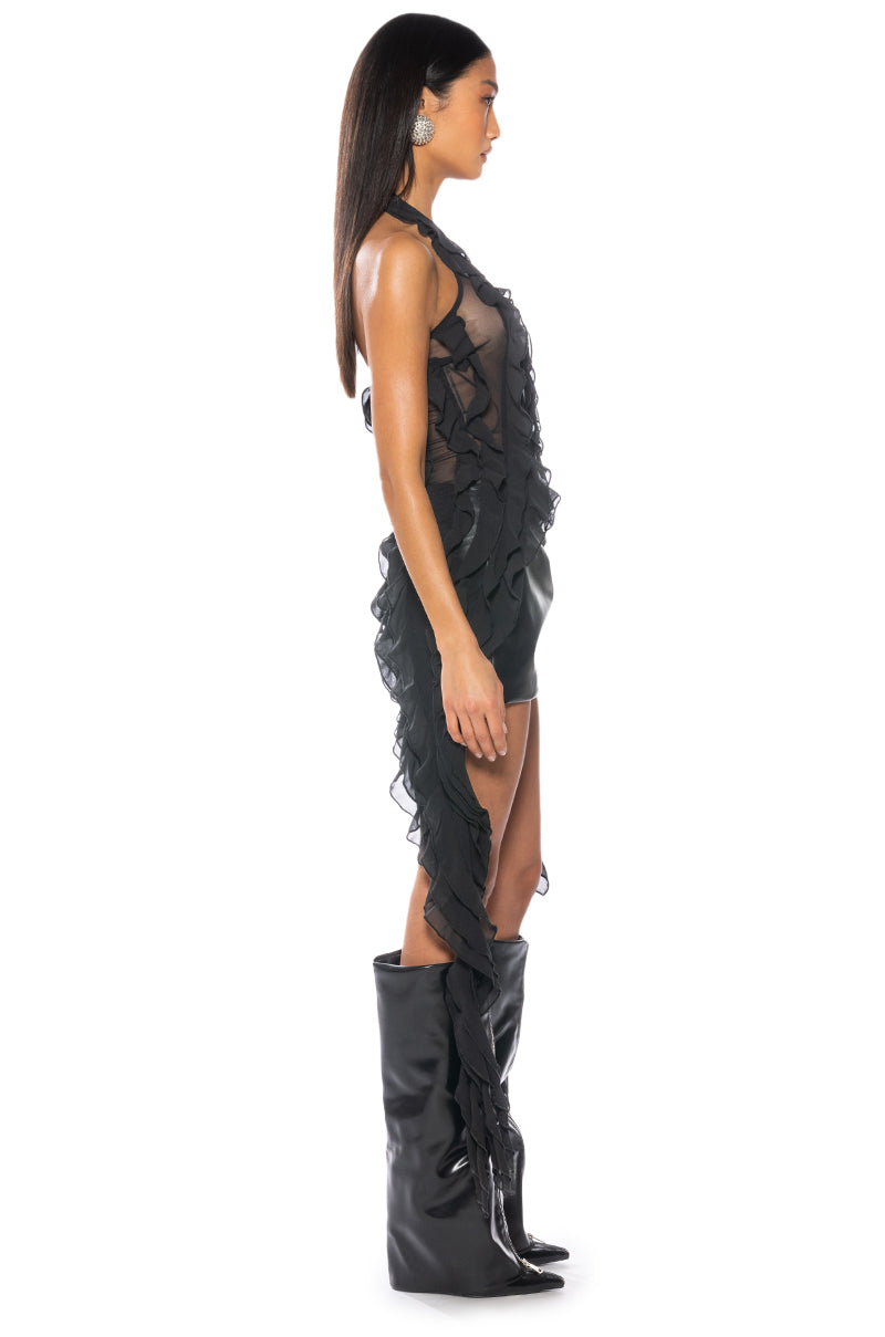 OUT OF MY LEAGUE ONE SHOULDER RUFFLE DRAPED TOP