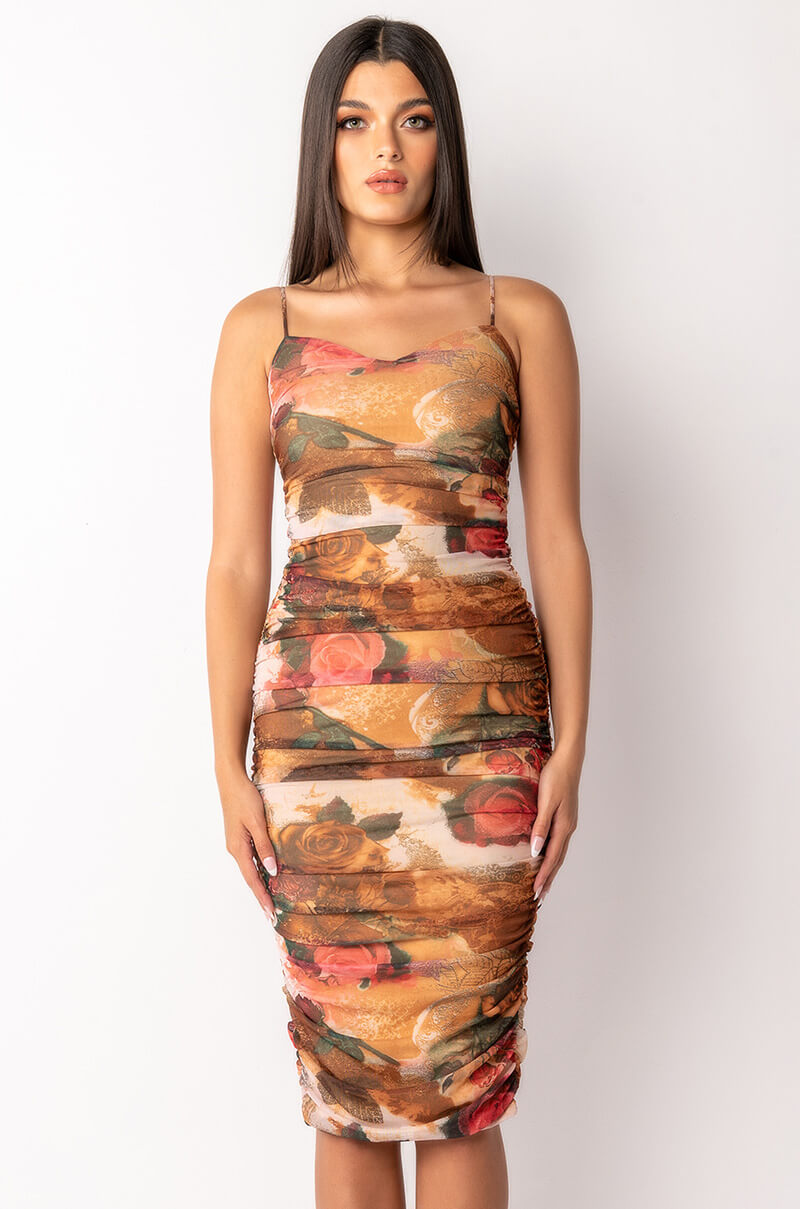 OUT OF MY WAY MESH MIDI DRESS