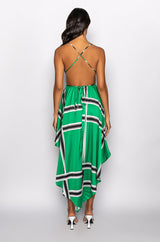 OUT OF MY WAY SATIN GRID MIDI DRESS