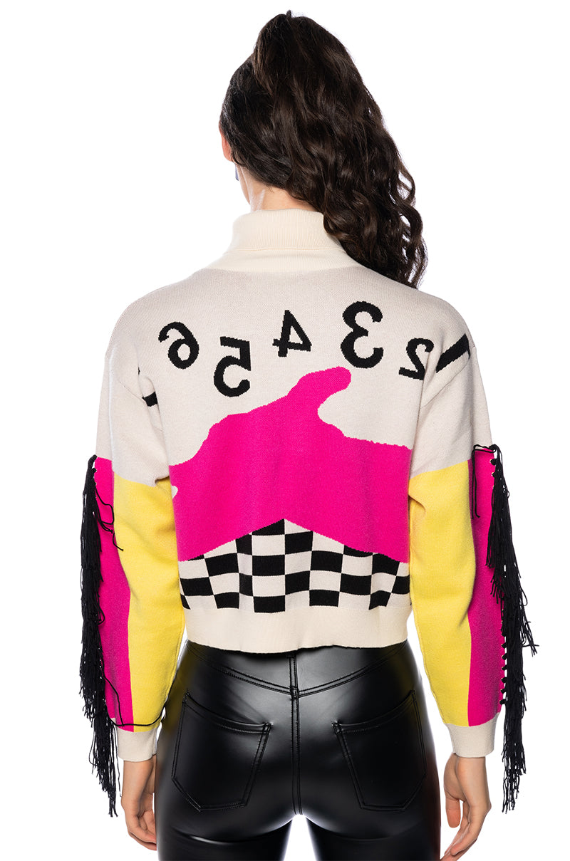 OUTNUMBERED FRINGE DETAIL TURTLENECK SWEATER