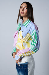 OVER AND OVER CROP BUTTON DOWN BLOUSE