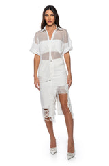 OVERSIZED MESH SHORT SLEEVE BUTTON DOWN IN WHITE