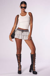 OVERTHINKING IS GREAT MINI SKIRT IN GRAY