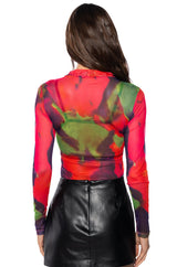 OWN IT MESH PRINTED LONG SLEEVE TOP