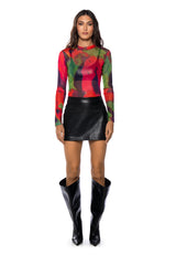 OWN IT MESH PRINTED LONG SLEEVE TOP