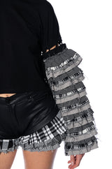 PAINT ME IN PLAID RUFFLE SLEEVE PULLOVER