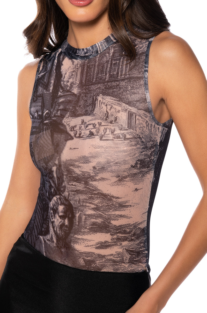 PARADISE SLEEVELESS ABSTRACT BODY SUIT