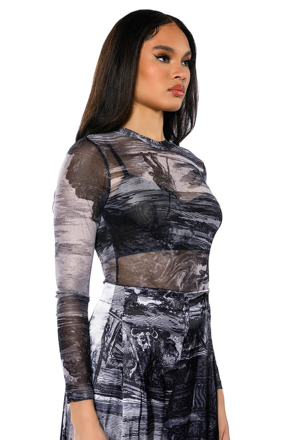 PARADISE LONG SLEEVE ABSTRACT BODY SUIT