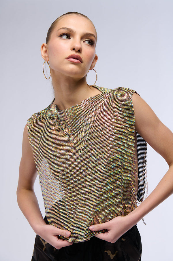 PARAGON RHINESTONE CHAIN MAIL TOP