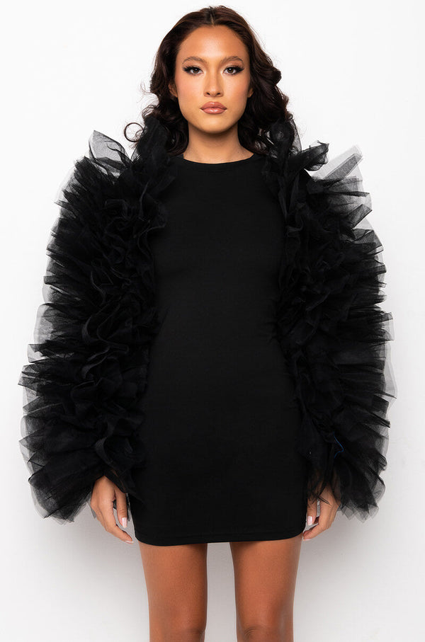 ON MY SHIT TULLE SLEEVE MINI DRESS