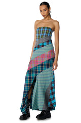 PATCHIN IT UP PLAID MAXI DRESS