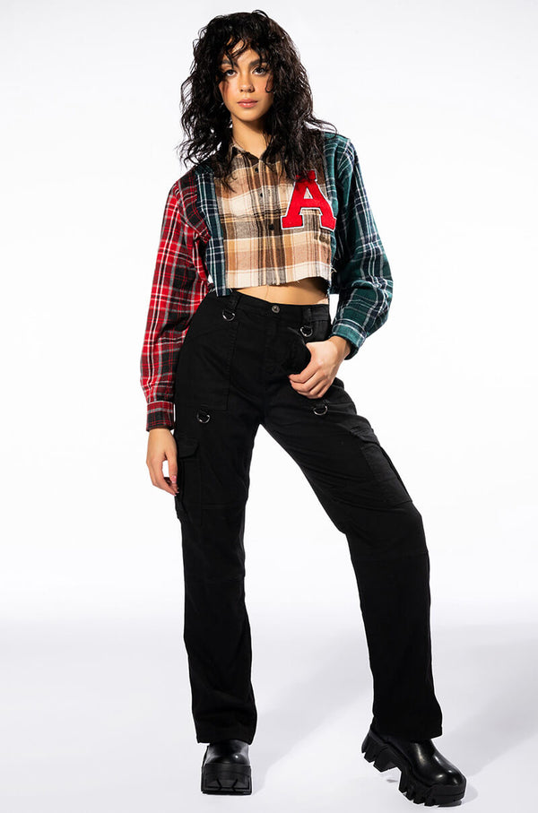 PATCHWORK GIRL CROPPED PLAID TOP