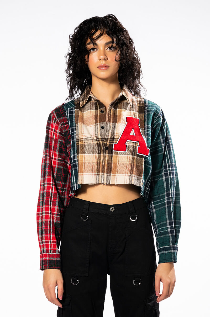 PATCHWORK GIRL CROPPED PLAID TOP