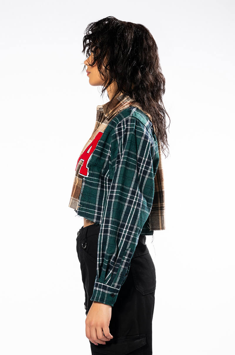 PATCHWORK GIRL CROPPED PLAID TOP