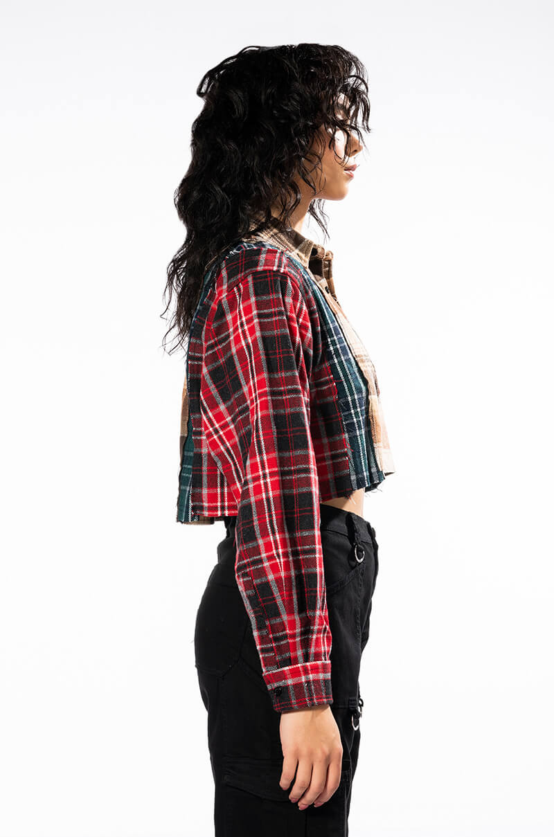 PATCHWORK GIRL CROPPED PLAID TOP