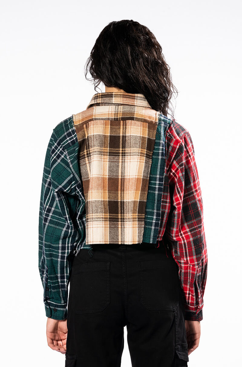 PATCHWORK GIRL CROPPED PLAID TOP