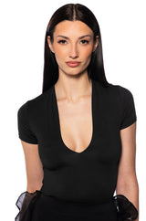 PAXTON BROOKE DEEP V SHORT SLEEVE BODYSUIT IN BLACK