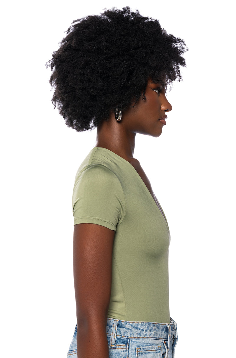 PAXTON DEEP V SHORT SLEEVE BODYSUIT IN OLIVE