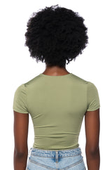 PAXTON DEEP V SHORT SLEEVE BODYSUIT IN OLIVE