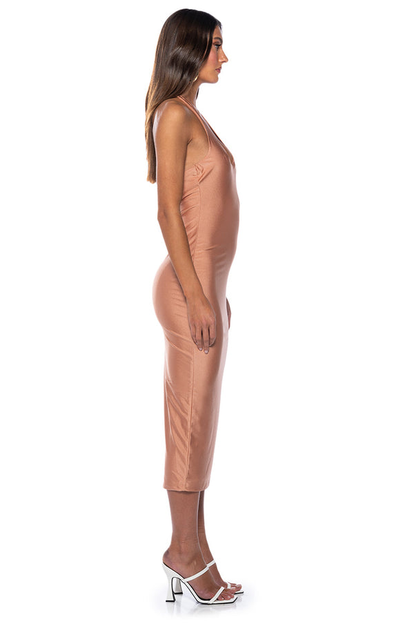 PAXTON DISCO HALTER NECK MIDI DRESS