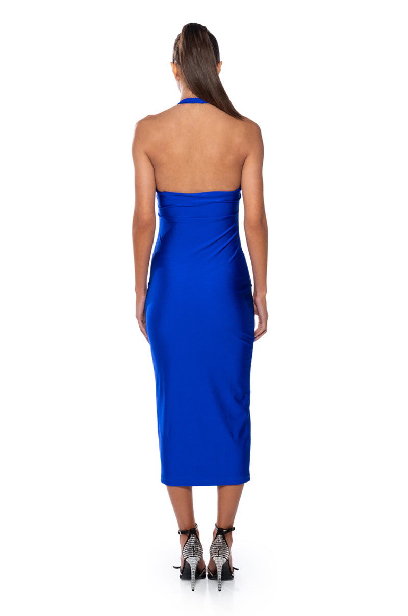 PAXTON DISCO HALTER NECK MIDI DRESS