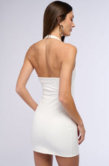 PAXTON DISCO HALTER NECK MINI DRESS IN WHITE