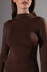 PAXTON ELEVATE RUCHED LONG SLEEVE MINI DRESS