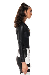 PAXTON FAUX LEATHER LONG SLEEVE BODYSUIT