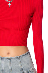 PAXTON LONG SLEEVE TURTLENECK RIB CROP SWEATER