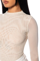 PAXTON SEXY MESH LONG SLEEVE FUNNEL NECK BODYSUIT