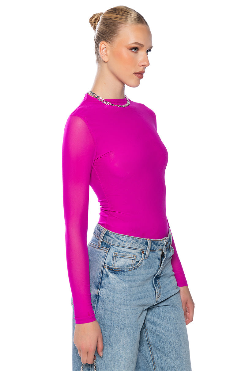 PAXTON SEXY MESH LONG SLEEVE FUNNEL NECK BODYSUIT