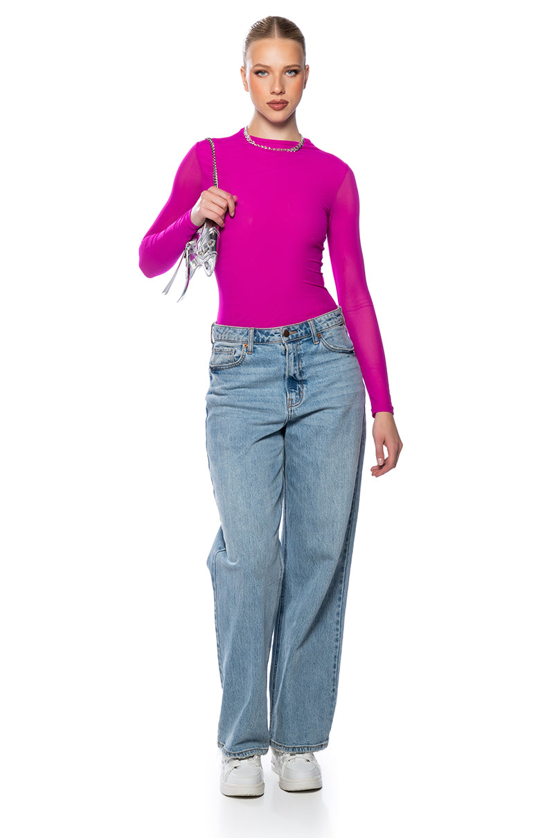 PAXTON SEXY MESH LONG SLEEVE FUNNEL NECK BODYSUIT
