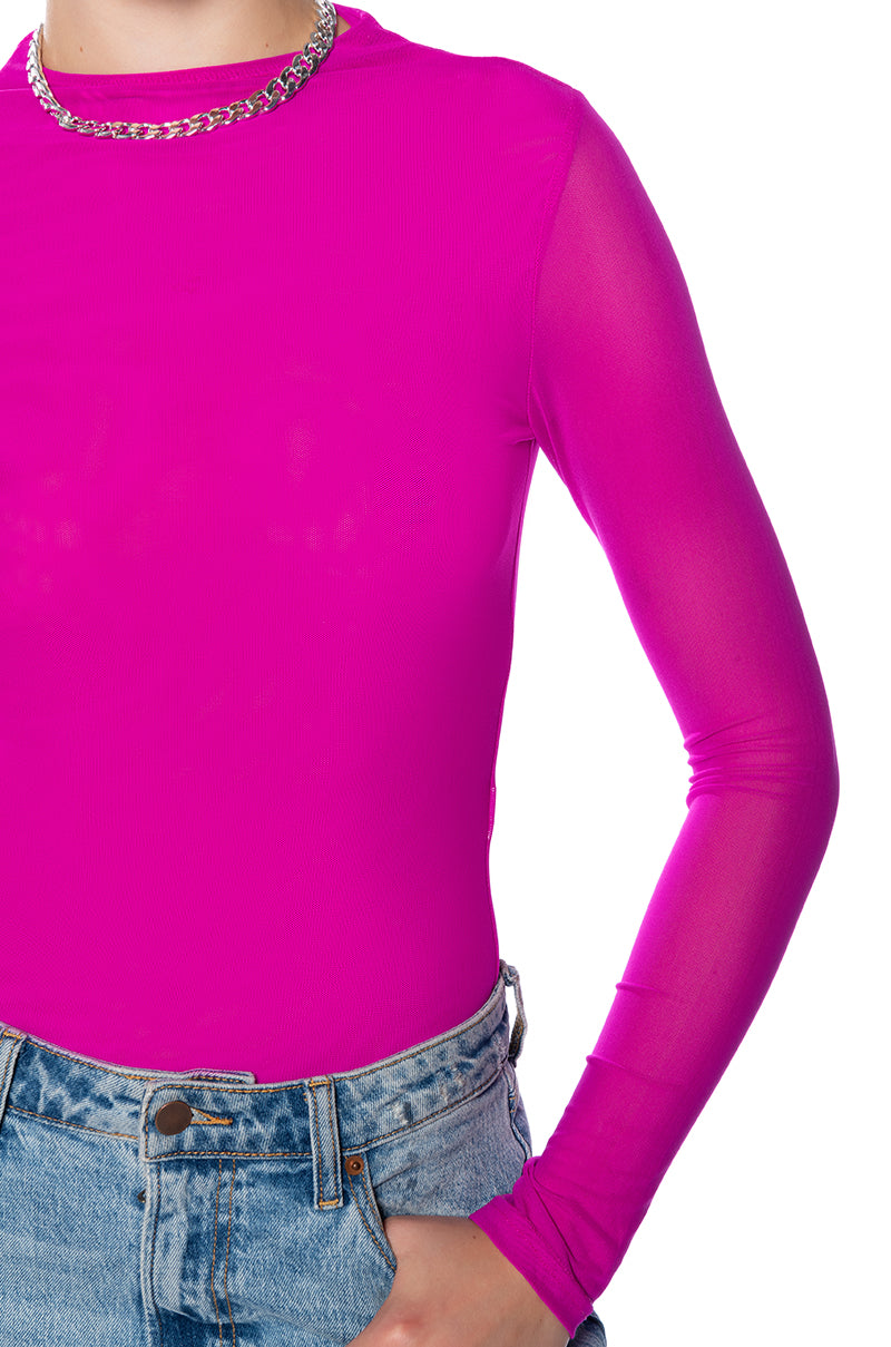 PAXTON SEXY MESH LONG SLEEVE FUNNEL NECK BODYSUIT