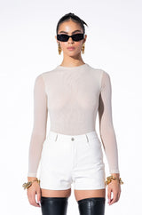 PAXTON SEXY MESH LONG SLEEVE FUNNEL NECK BODYSUIT