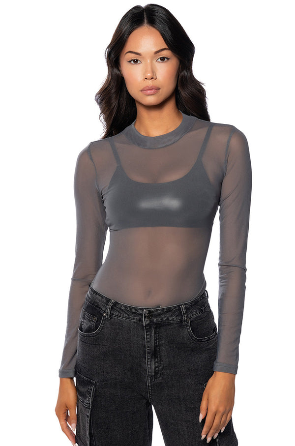 PAXTON SEXY SINGLE MESH LONG SLEEVE BODYSUIT