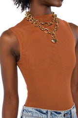PAXTON SLEEVELESS MESH BODYSUIT IN LIGHT BROWN