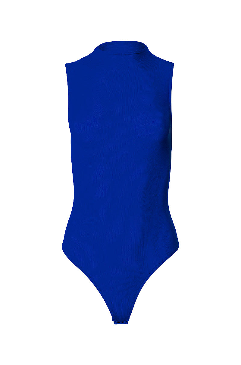 PAXTON SLEEVELESS MESH BODYSUIT IN ROYAL BLUE
