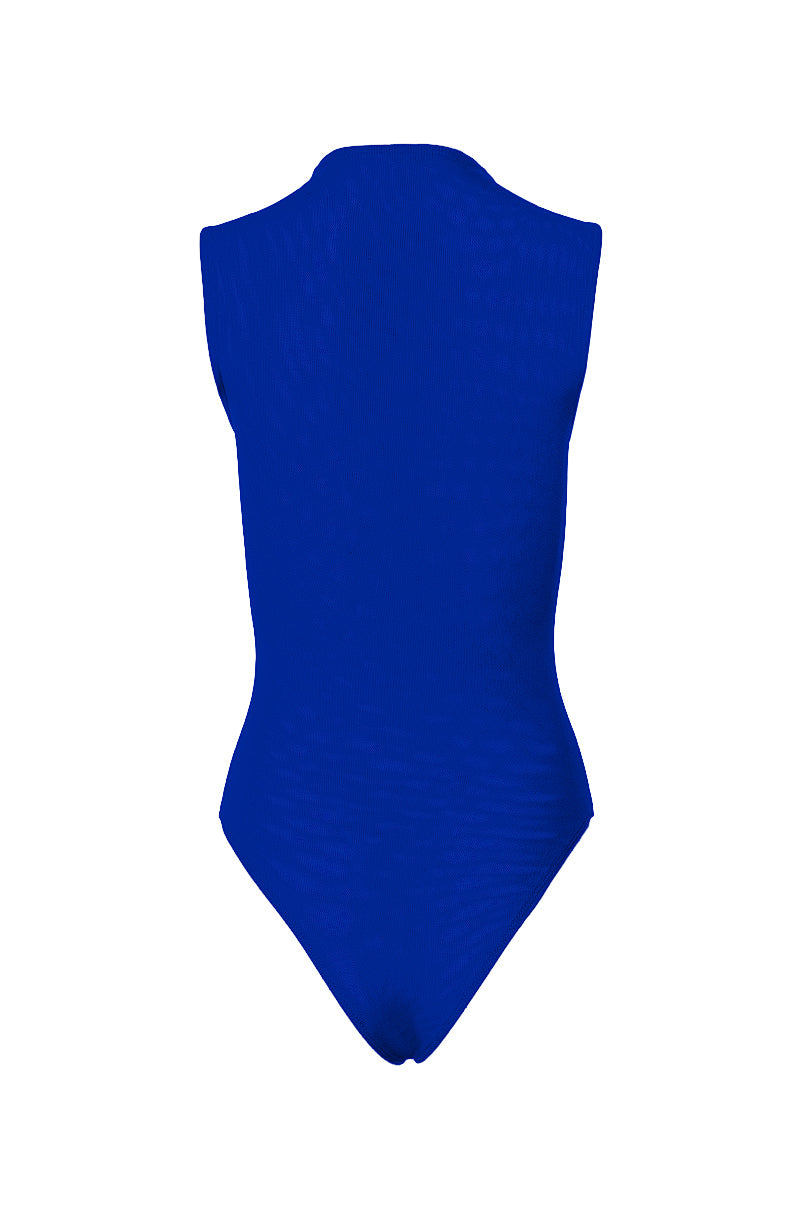 PAXTON SLEEVELESS MESH BODYSUIT IN ROYAL BLUE
