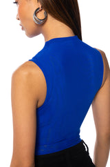 PAXTON SLEEVELESS MESH BODYSUIT IN ROYAL BLUE