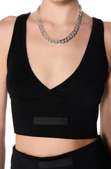 PAXTON SUPER LUXE SLEEVELESS LONGLINE BRALETTE TOP IN BLACK