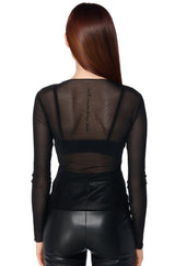 PAXTON TWO PACK RAW HEM LONG SLEEVE MESH TEES IN BLACK AND CREAM