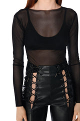 PAXTON TWO PACK RAW HEM LONG SLEEVE MESH TEES IN BLACK AND CREAM