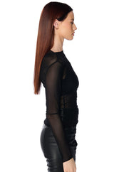 PAXTON TWO PACK RAW HEM LONG SLEEVE MESH TEES IN BLACK AND CREAM