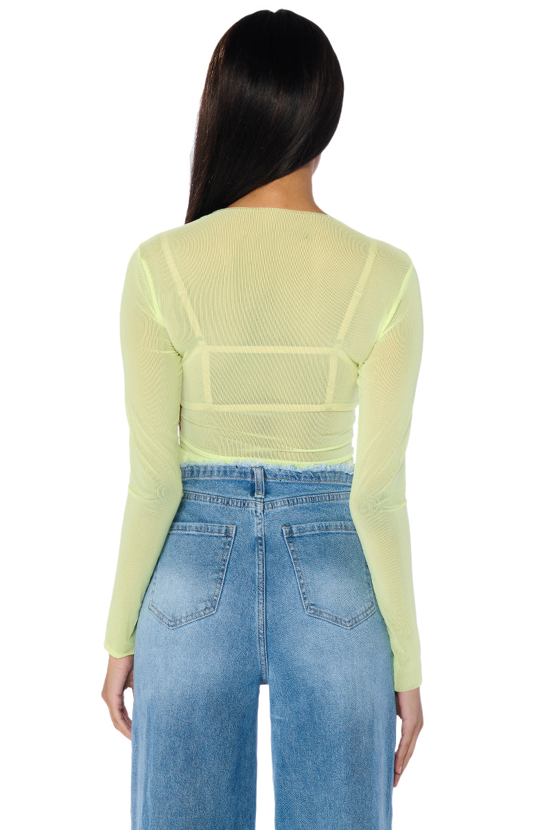 PAXTON TWO PACK RAW HEM LONG SLEEVE MESH TEES IN PINK AND YELLOW